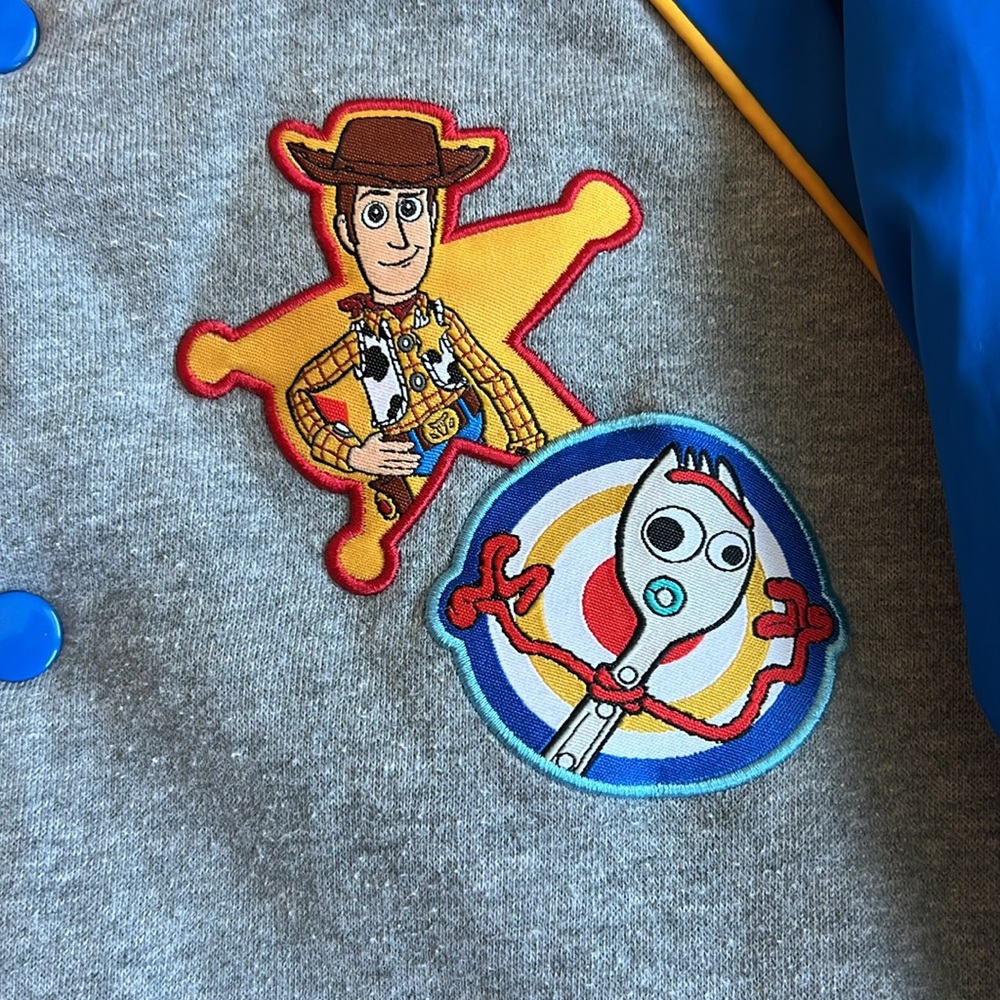 Disney Toy Story Boy Varsity Jacket Gray Blue Buzz Woody Character Size 7/8